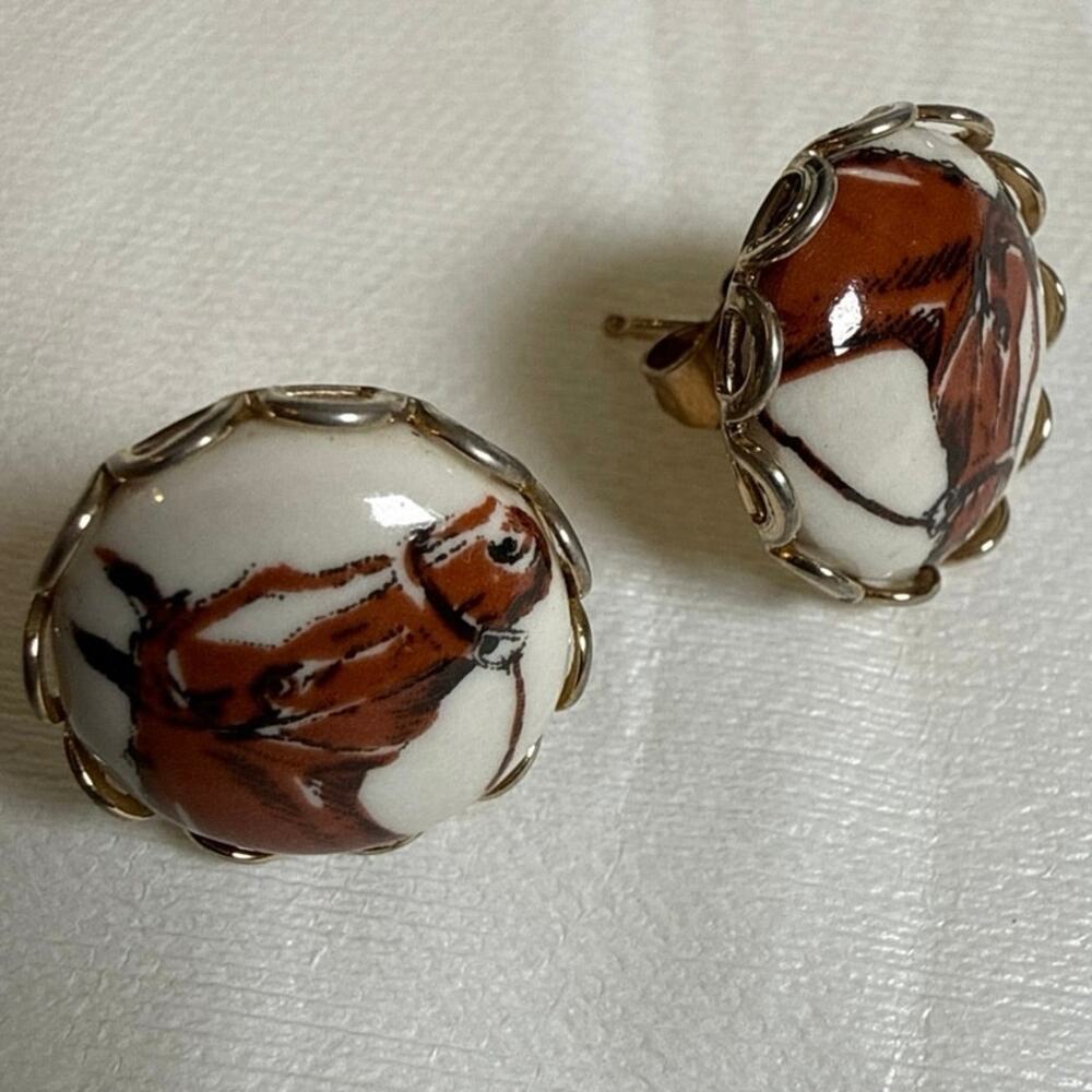 Vintage Horse Stud Earrings Equestrian Jewelry Classic Derby Style Silver/Gold